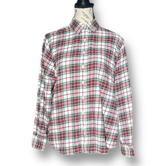 Lands' End 14P Plaid Flannel Shirt Multicolor Cotton Button Up Long Sleeve Cozy - Picture 1 of 8